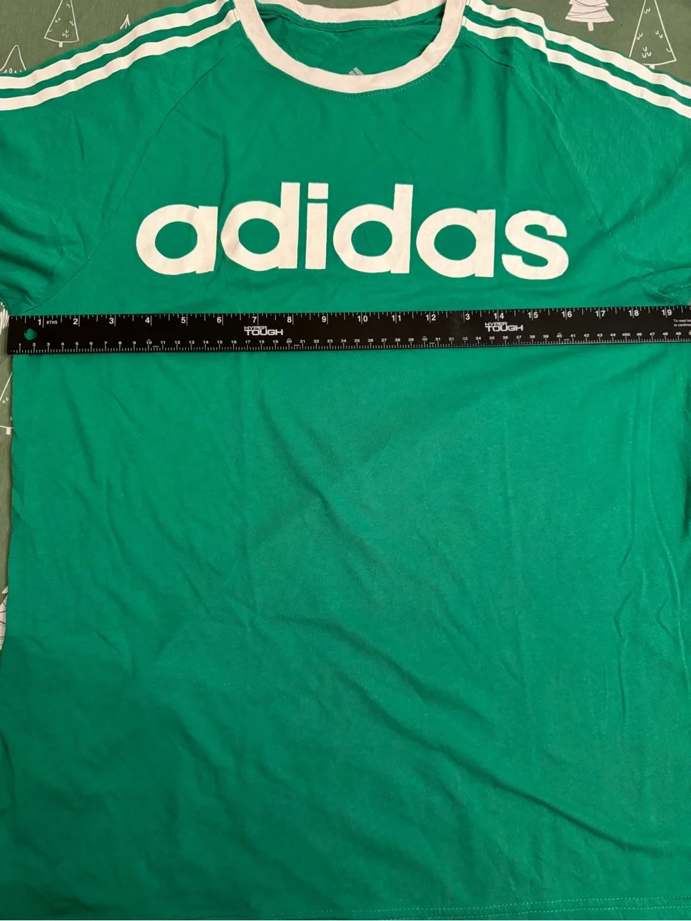 adidas Green Short Sleeve Tee with White Logo & Stripes